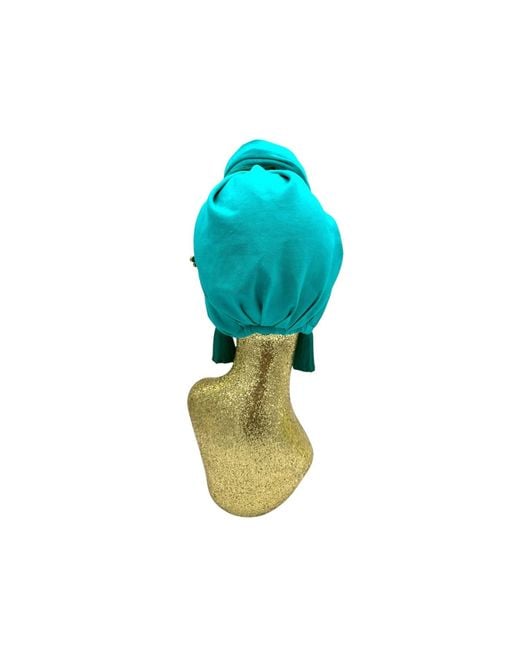 Julia Clancey Green Edith Jade & Azure Peacock Reversible Tassels Linen Turban