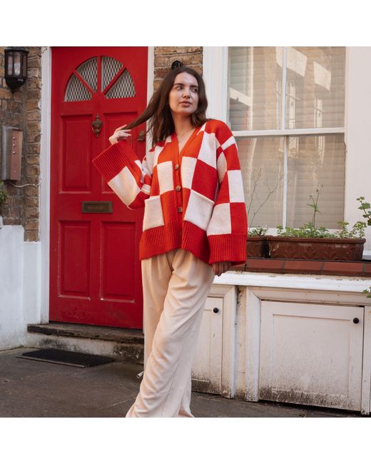 Cara & The Sky Red Candice Checked Wide Sleeve Cardigan