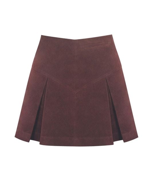Miss Circle New York Purple Faryn Mahogany Vegan Suede Pleated A-Line Mini Skirt