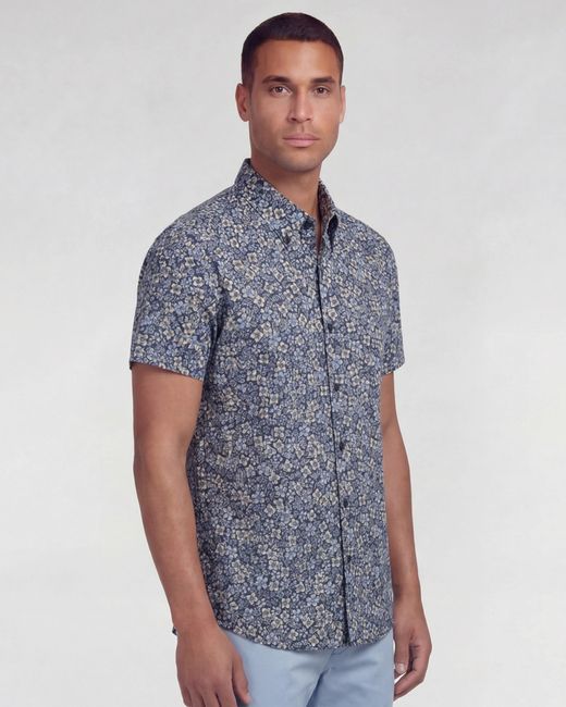 Lords of Harlech Blue Tim Floral Field Printed Button Up Shirt for men