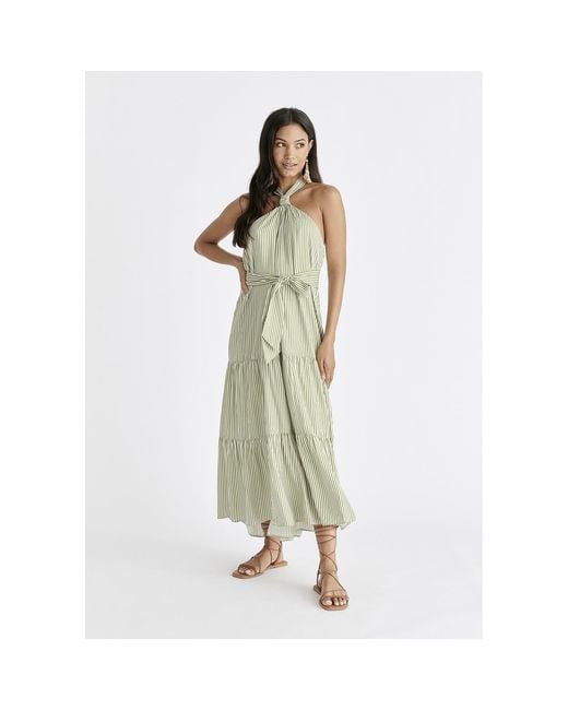 Paisie Metallic Tiered Halterneck Maxi Dress