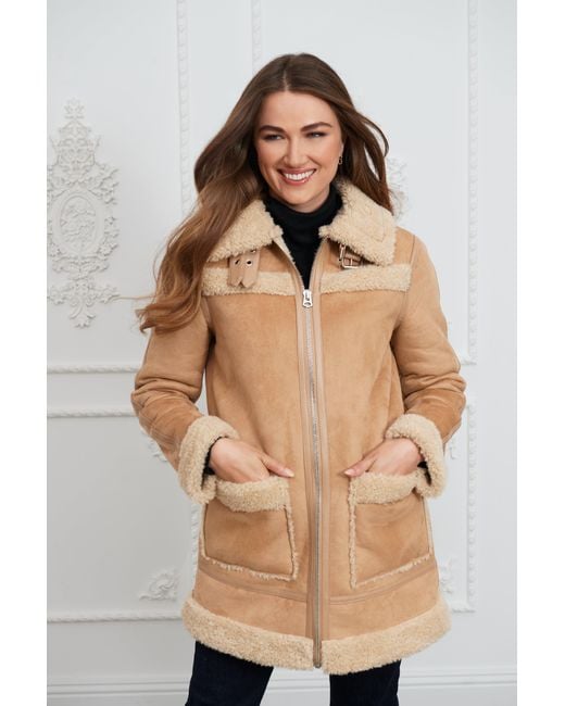 ISSY LONDON Natural Neutrals Farah Faux Shearling Coat Camel