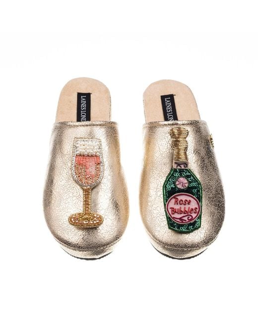 Laines London Metallic Softie Slippers With Champagne Brooches