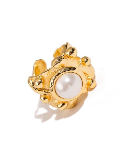 Ebru Jewelry Metallic Royal Pearl Crown Ring