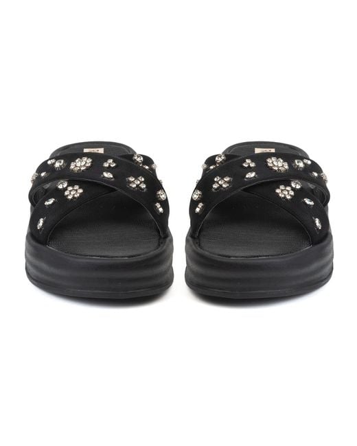 Rettrose Black The Giana Luxury Cross Over Embellished Slides