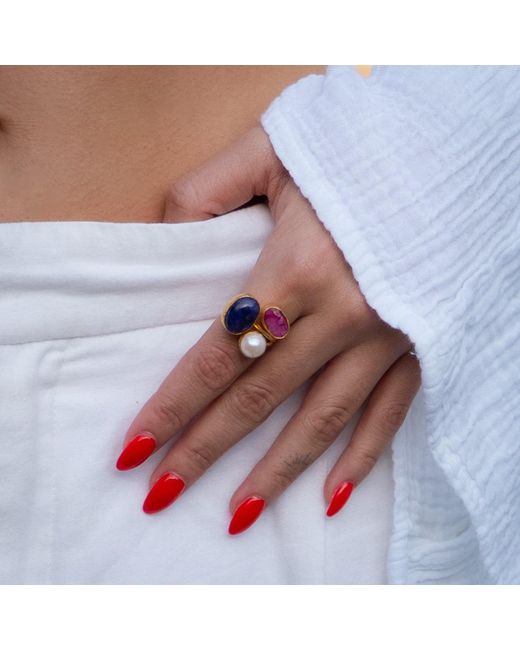 Ebru Jewelry Multicolor Sacred Harmony Triple Gemstone Statement Ring