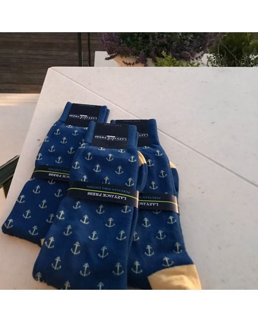 Lazyjack Press Blue Anchorman Socks for men