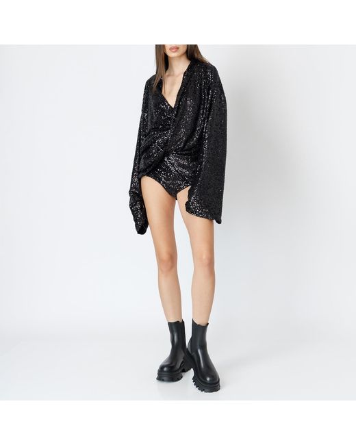 LIA ARAM Black Embellished Sequin Shorts