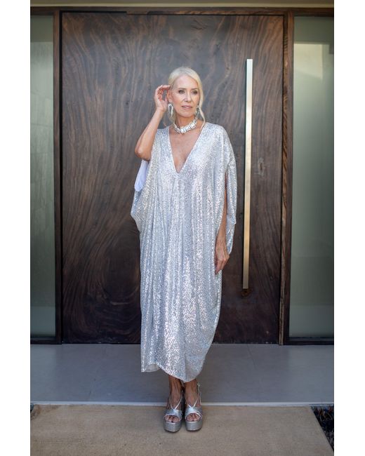 Jennafer Grace Green Platinum Sequin Kaftan Caftan Dress