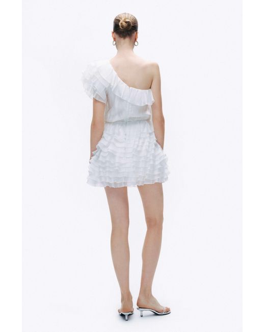 Nocturne White Ecru Mini Dress With Layered Ruffle Details