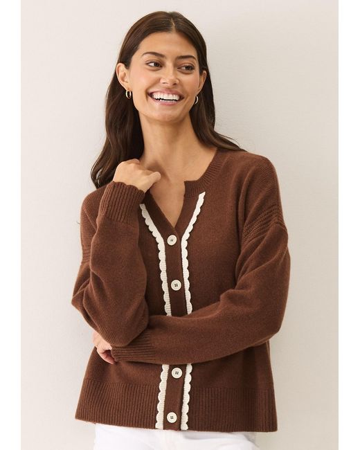 Loop Cashmere Brown Shell Edge Cardigan