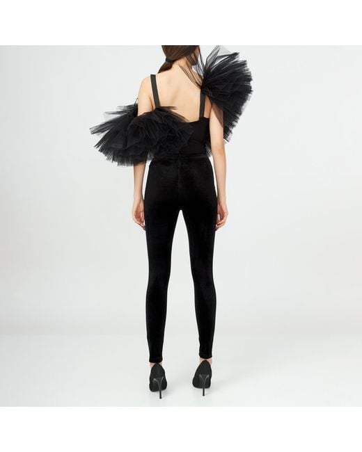 LIA ARAM Black Form-Fitting Velvet Leggings