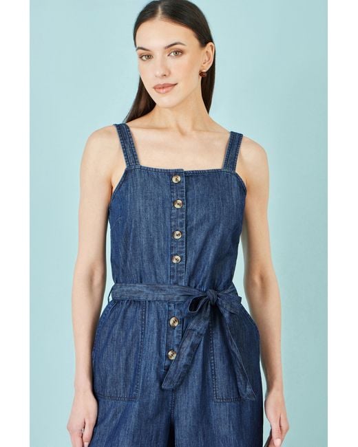 Yumi' Blue Chambray Button Through Jumpsuit