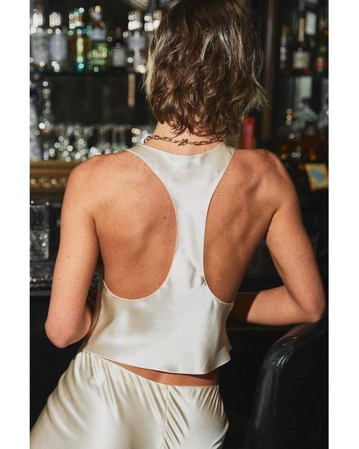 Lily Rou White Cream Racer-Back Silk Tank Top