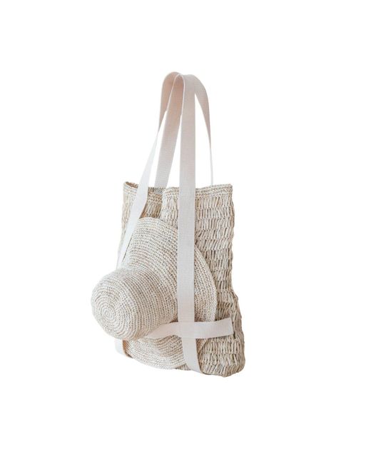 LIKHÂ White Neutrals Handwoven Raffia Beach Tote And Sun Hat Set