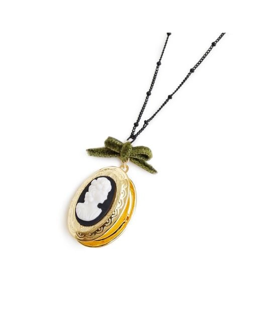 POPORCELAIN Metallic Dark Romance Goddess Oval Porcelain Cameo Locket Necklace
