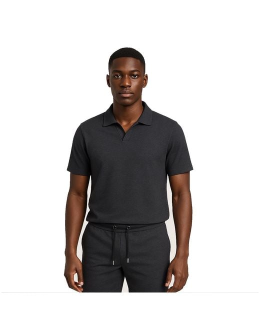 DAVID WEJ Black Enzo Cotton V-Neck Polo for men