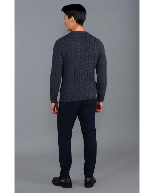 Paul James Knitwear Blue S Fisherman's Johnson British Wool Cable Jumper for men