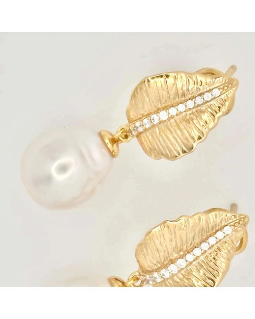 Angel Barocco Metallic Diamond Leaves Baroque Pearl Earrings