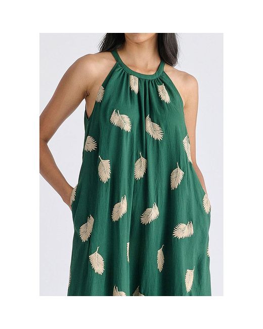 Paisie Green Leaf Embroidered Halterneck Maxi Dress