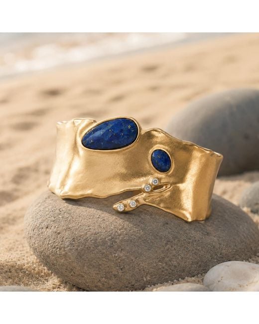 Rare Matters Jewelry Blue Organic Celestial Bangle Lapis Statement Cuff Bracelet