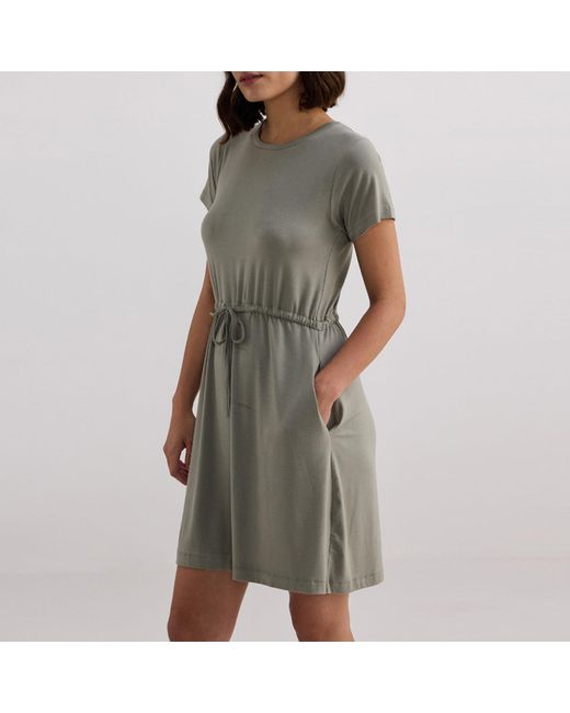 REISTOR Gray Drawstring Short T-Shirt Dress