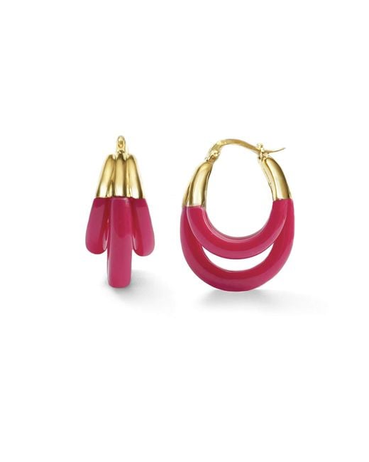 Gold & Honey Red Triple Hoop Lucite Earrings