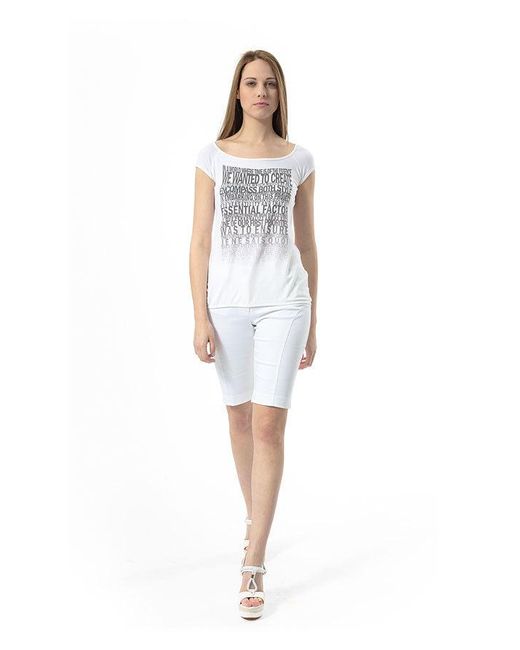 Conquista White Cap Sleeve Print Top