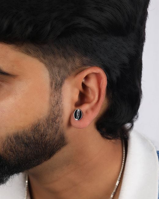 The Jewelz Black Oval Spinel & Enamel Stud Earrings for men