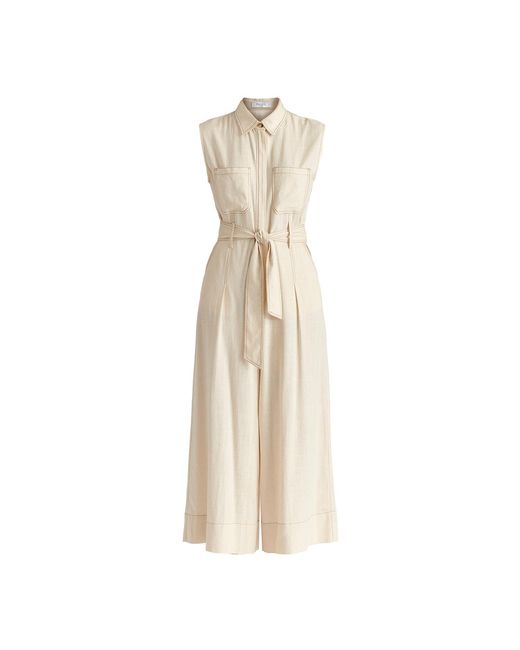 Paisie Natural Neutrals Linen Blend Jumpsuit With Stitch Details