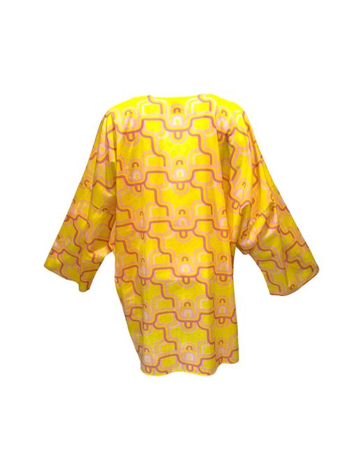 Julia Clancey Yellow Veronica Lydy Limon Silk Cotton Mini Kaftan Dress