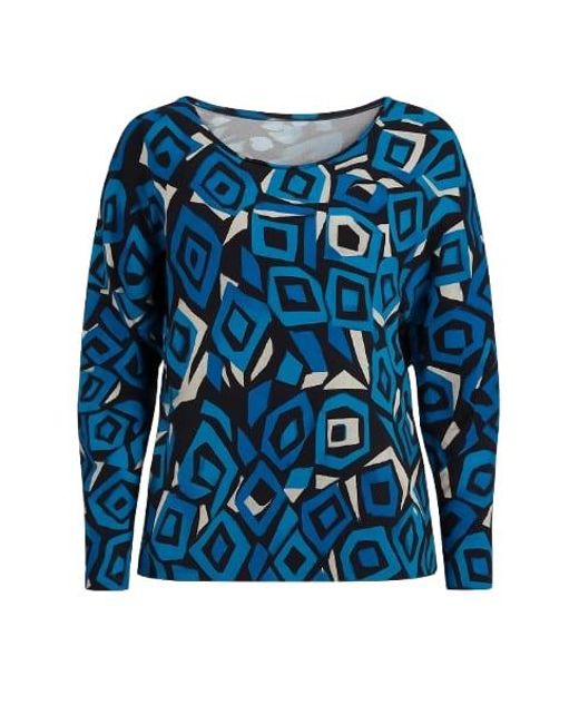 Conquista Blue Viscose Elastane Jersey Top – Geometric Print