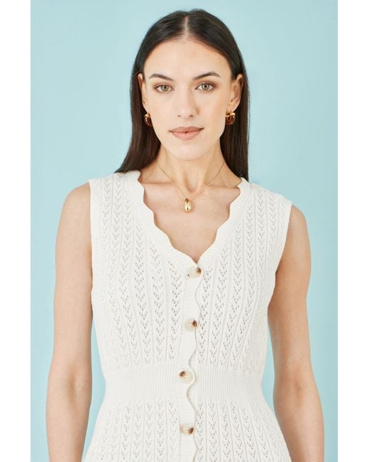 Yumi' White Ivory Cotton Scallop Crochet Knitted Dress