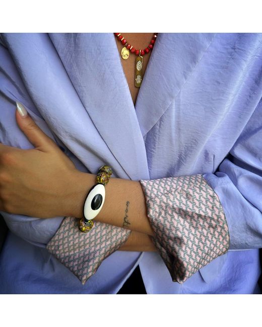 Ebru Jewelry Metallic Chunky Evil Eye African Beaded Bracelet