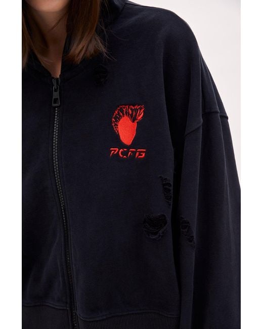 Pcfg Black Destroyed Zip Up Hoodie