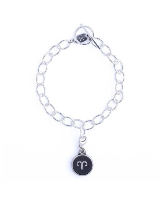 N'damus London Blue Aries Zodiac Sterling & Leather Curb Bracelet