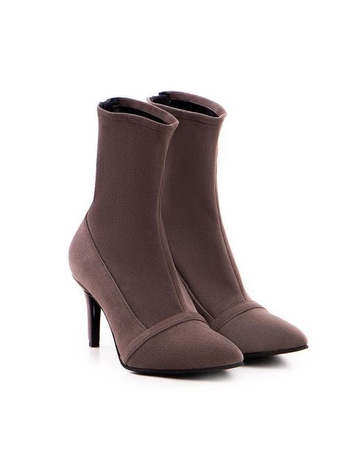 The 5Th Element Brown Neutrals Taupe Stretch Leather Mid-Boots