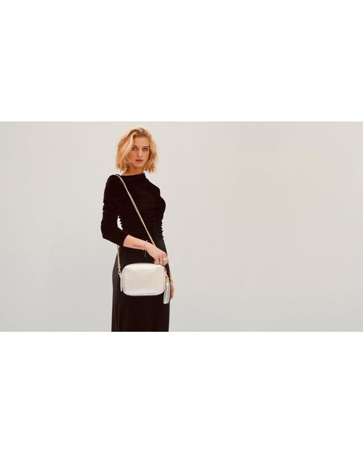 Apatchy London White The Tassel Leather Crossbody Bag