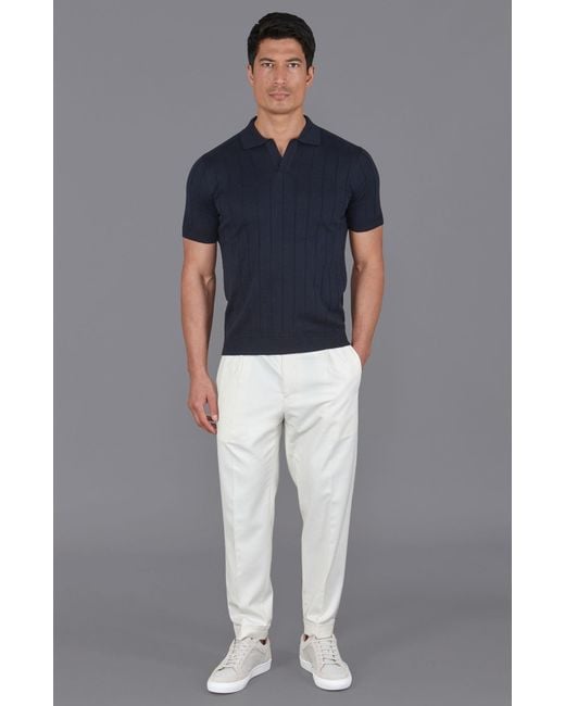 Paul James Knitwear Blue Ultra Fine Cotton Riley Selection Knit Buttonless Polo Shirt for men