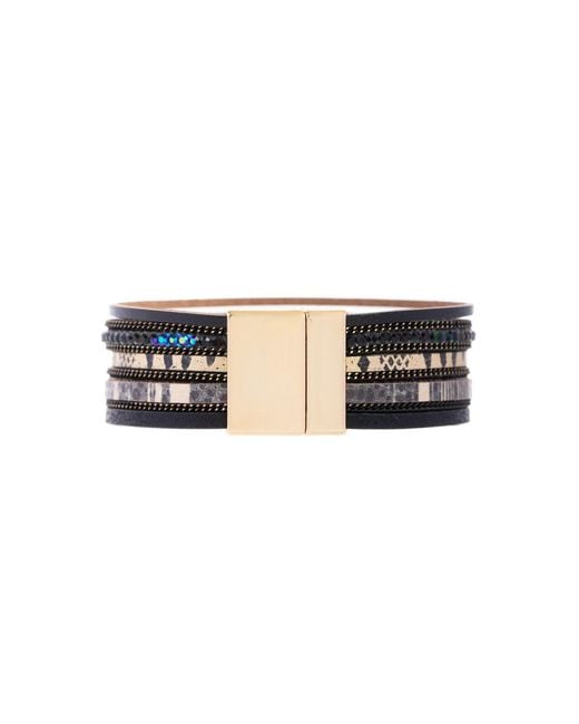 Saachi Black Evil Eye Leather Metallic Bracelet