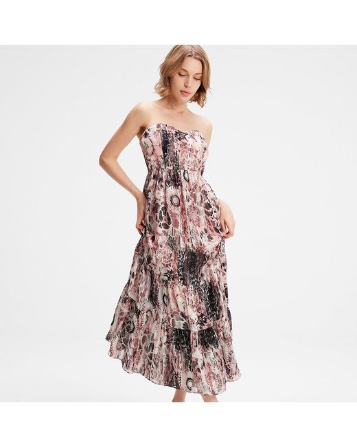 Smart and Joy Purple Bustier Chiffon Maxi Dress With Abstract Floral Print