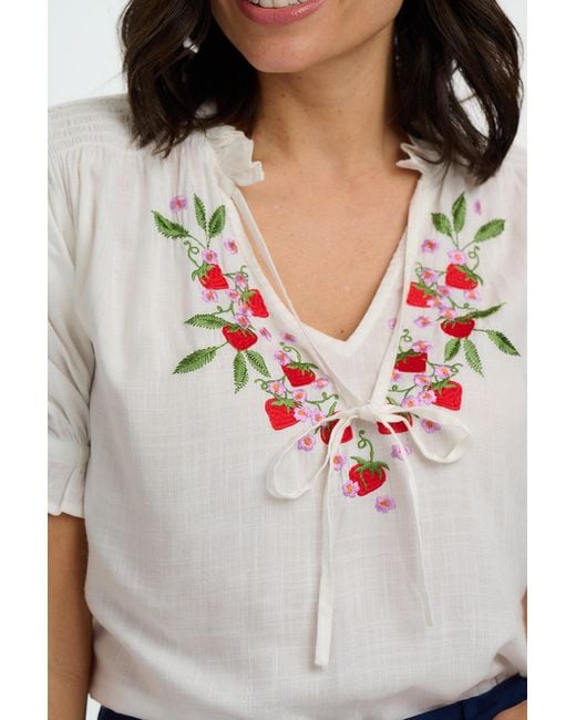Sugarhill White Angelique Shirred Top Off, Wild Strawberry