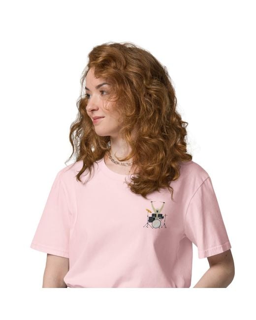 Anchor and Crew Pink Cotton Drummer Monkey Organic Cotton Embroidered T-Shirt