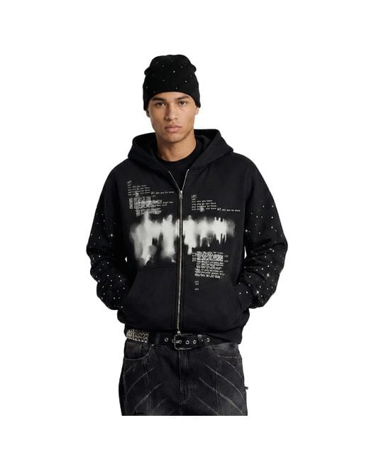 Works of Madness Black Not You Know Rhinestone Zip Up for men