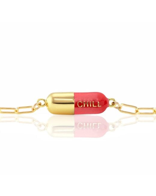 Kris Nations Pink Chill Pill Enamel Bracelet Gold Filled & Red Coral Enamel