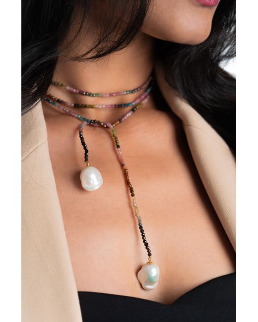 The Link Between Blue Baroque Drop Multi Tourmaline Open Ended Necklace