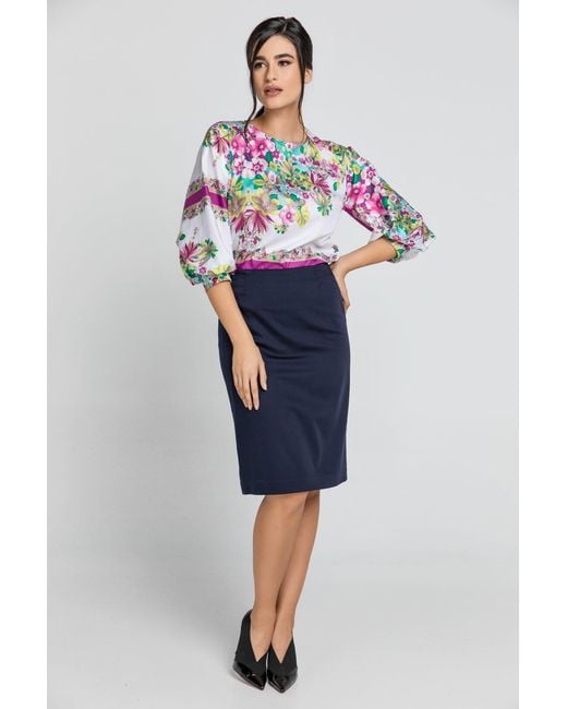 Conquista Multicolor Floral Print Top With Bishop Sleeves