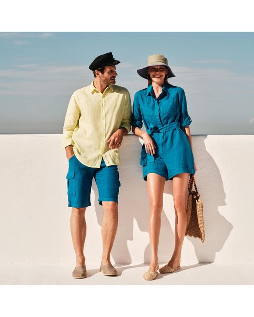 Haris Cotton Blue Linen Basic Long-Sleeved Shirt for men