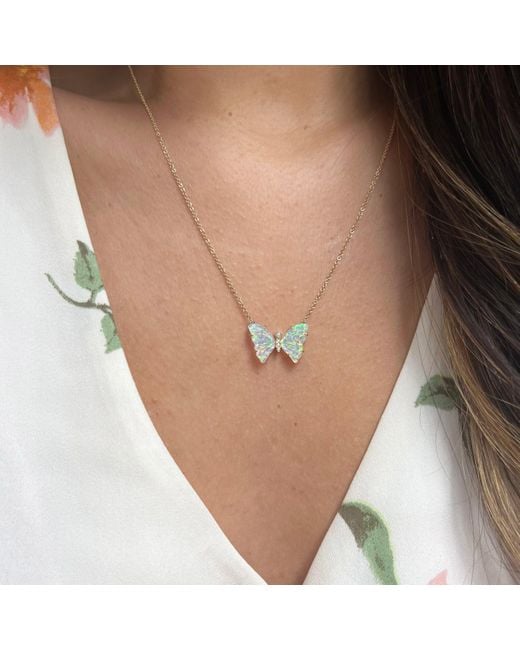 KAMARIA Blue Opal Butterfly Necklace With Diamonds & Prongs