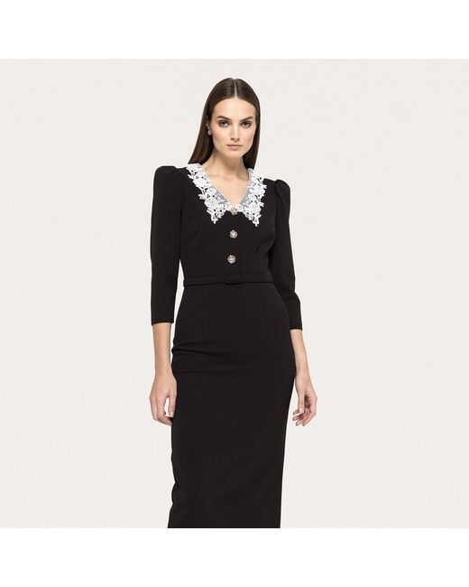 Nissa Black Belted Midi Dress